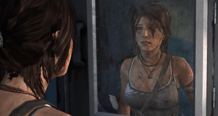 Lara realises how battered she has been on the island.