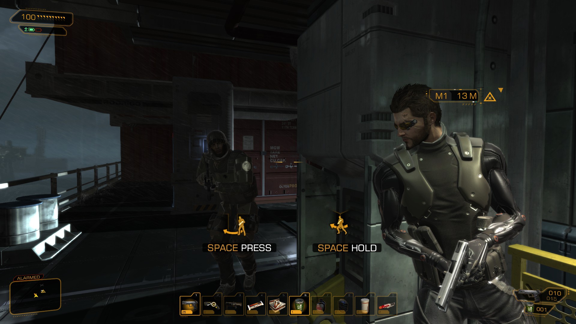The player waits around a corner for a Belltower soldier