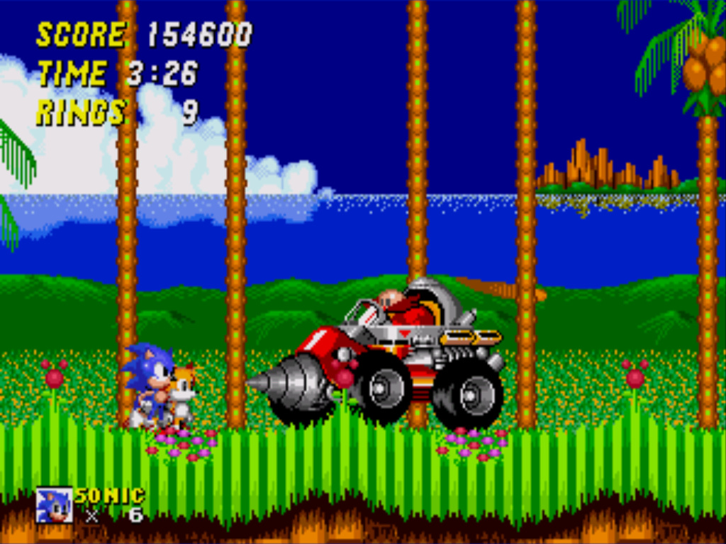 Sonic and Tails face Doctor Robotnik's first contraption