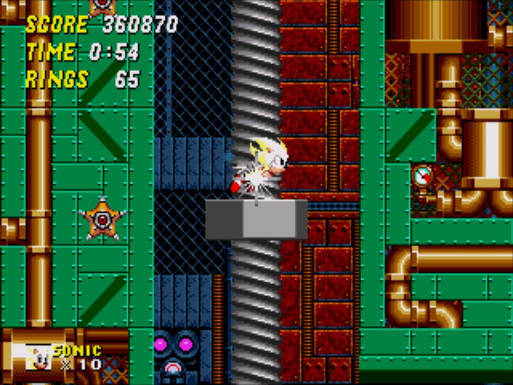 Super Sonic Glides up a screw in the Metropolis Zone